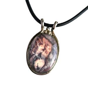 Sajen 925 Necklace Stone Pendant 19" Leather Necklace